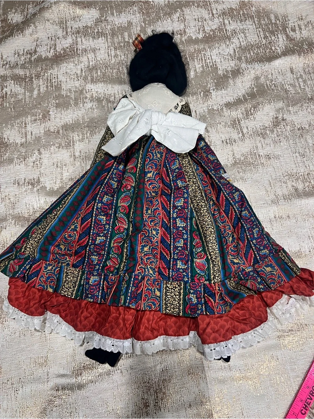 Handmade 22 in Cloth Rag Doll, Dark Girl w/ Black Curly Hair, Victorian